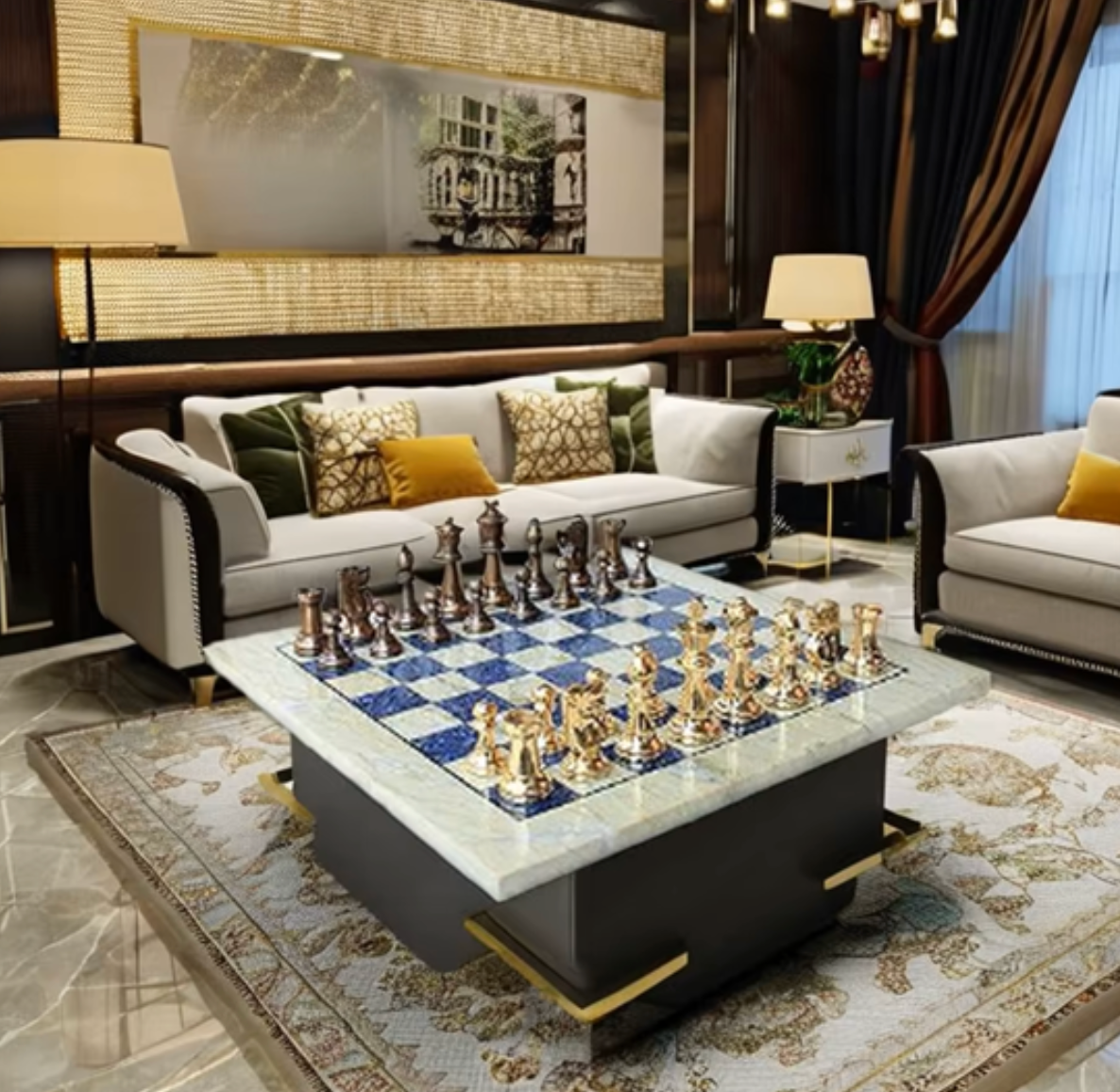 Luxury Marble & Brass Chess Table Set – 15x15 Inch Collector Edition (Imported)
